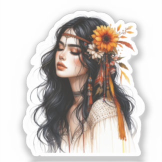 Boho Girl AI Kunst Boheemse Mode Sticker