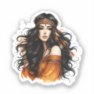 Boho Girl AI Kunst Boheemse Mode Sticker