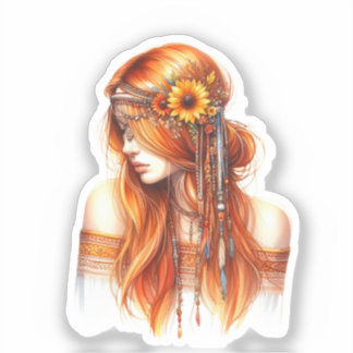 Boho Girl AI Kunst Boheemse Mode Sticker
