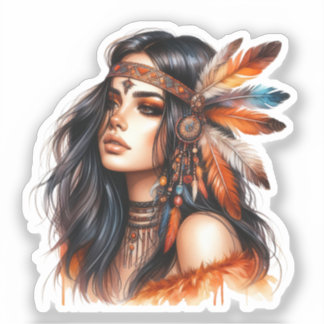 Boho Girl AI Kunst Boheemse Mode Sticker
