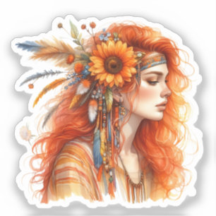 Boho Girl AI Kunst Boheemse Mode Sticker