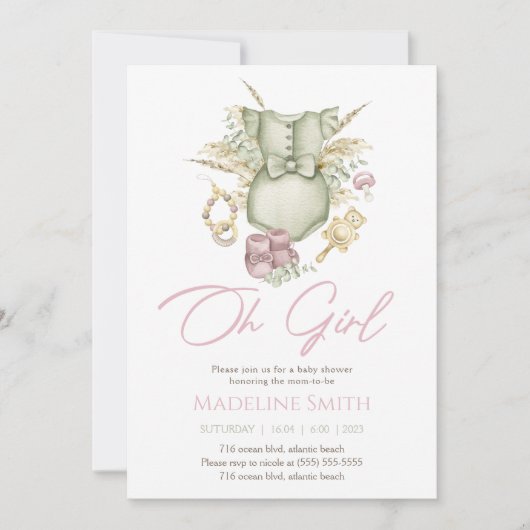 Boho Girl Baby shower Invitation Card Kaart (Voorkant)