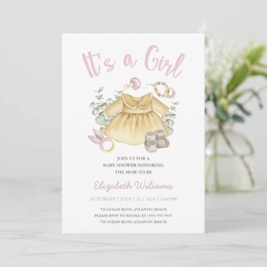 Boho Girl Baby shower Toys Invitation Card (Debout devant)