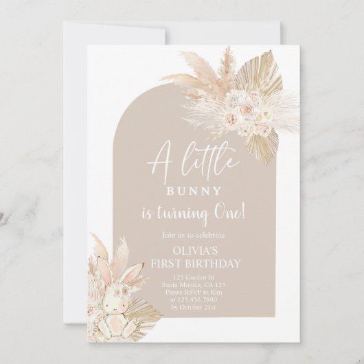 Boho Girl Bunny Rabbit Anniversaire Invitation (Devant)