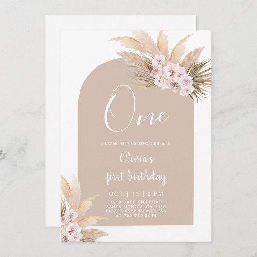 Boho Girl First Birthday Party Invitation (Devant / Derrière)