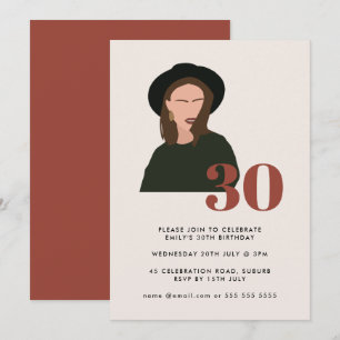 Boho Girl Mod Minimalist Terracotta 30th Birthday Kaart