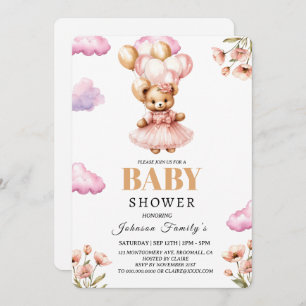 boho Girl roze Babyshower Uitnodiging Beer