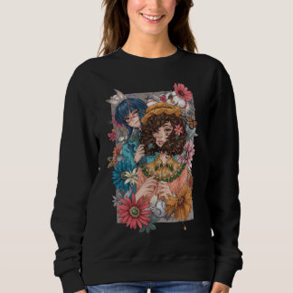 Boho Girl with Floral Sweatshirt