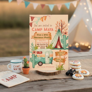 Boho girls camping slumber party Invitation