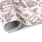 Boho Girly Pink Santa Christmas Doodles Cadeaupapier (Rol Hoek)