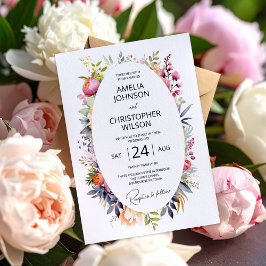 Boho glam huwelijksuitnodiging - waterverf pioenen kaart