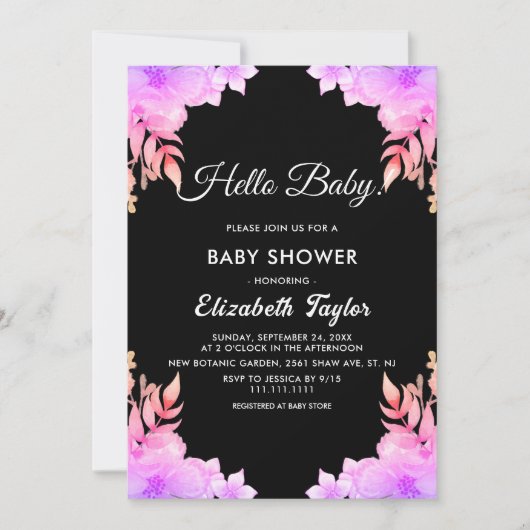 Boho Glow Neon Kleuren Zwart Bloemen Baby shower Kaart (Voorkant)
