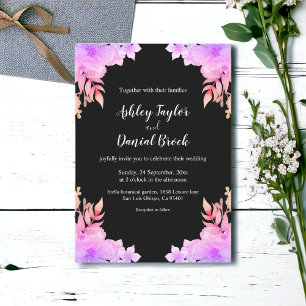 Boho Glow Neon Kleuren Zwart Bloemen Bruiloft Kaart