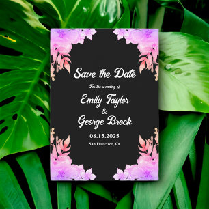 Boho Glow Neon Kleuren Zwarte Bloem Bruiloft Save The Date
