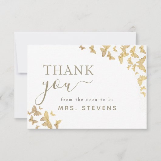 Boho Gold Butterfly Script Fête des mariées Merci (Devant)