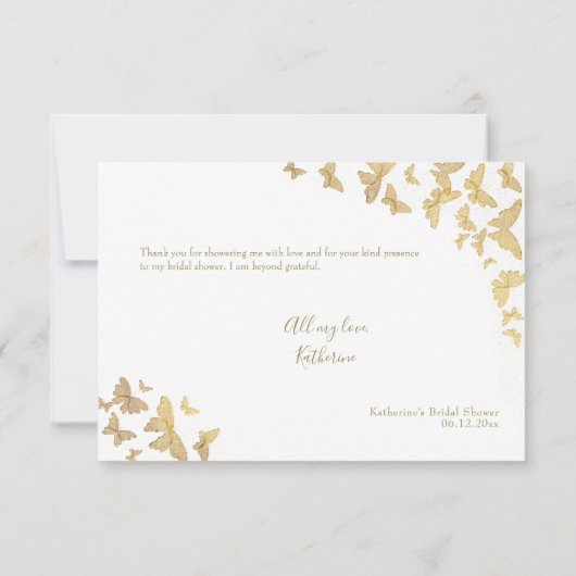 Boho Gold Butterfly Script Vrijgezellenfeest Harte Bedankkaart (Achterkant)