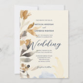 Boho Gold Dusty Blue Winter Floral Wedding Kaart (Voorkant)