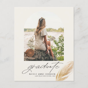 Boho Gold Feather Arch Photo Afstuderen Invitation