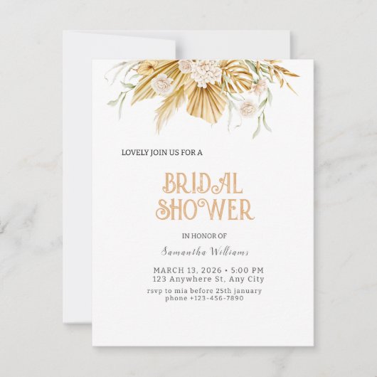 Boho Gold Floral Bridal Showeuse Invitation Foil I (Devant)