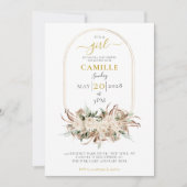 Boho Gold Floral Frame Baby shower Invitation (Devant)