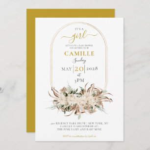 Boho Gold Floral Frame Baby shower Invitation