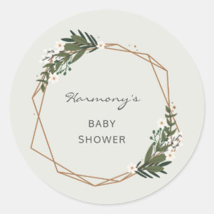Boho Gold Geometric Greenery Elegant Baby shower Ronde Sticker