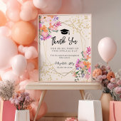 Boho Gold Glitter Bloemen Roze Afstuderen Bedankt Poster