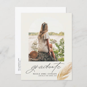 Boho Gold Glitter Feather Arch Photo Afstuderen Uitnodiging Briefkaart