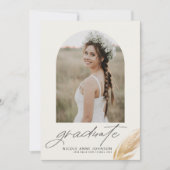 Boho Gold Glitter Feather Photo Afstuderen Aankondiging (Voorkant)