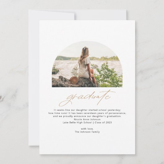 Boho Gold Glitter Feather White Photo Afstuderen Aankondiging (Achterkant)