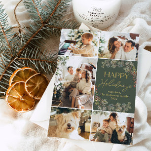 Boho Gold Green Vijf foto familie vakantie Kaart