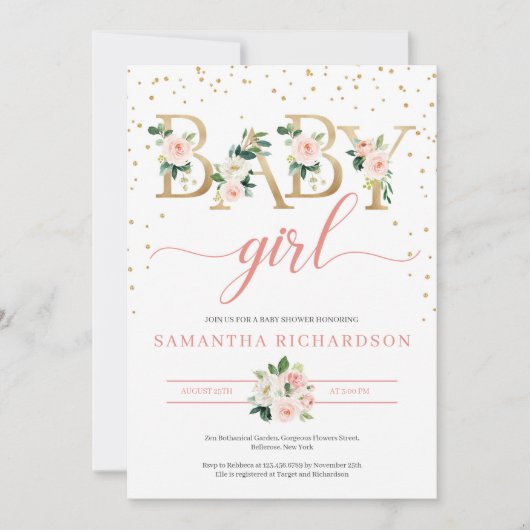 Boho Gold Lettres Baby shower Invitation Blush (Devant)