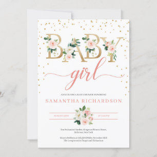 Boho Gold Lettres Baby shower Invitation Blush