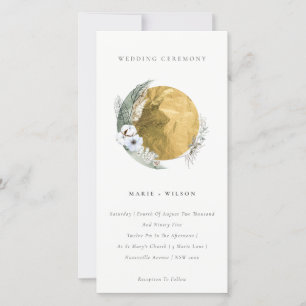 Boho Gold Saga Green Floral Wreath Wedding Invite Bedankkaart