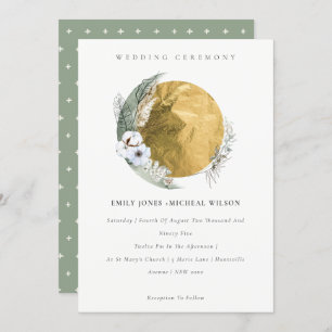 Boho Gold Saga Green Floral Wreath Wedding Invite Bedankkaart