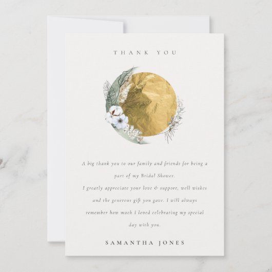 Boho Gold Saga Groen Bloemenkrans Bruidsdouche Bedankkaart (Voorkant)