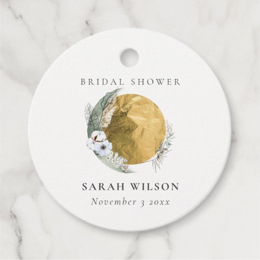 Boho Gold Saga Groene Bloemenkrans Bruidsdouche  Bedankjes Labels (Voorkant)