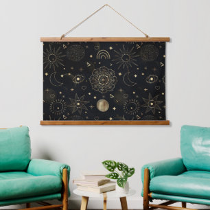 Boho Gold Space doodles Black Design Hangend Wandkleed