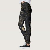 Boho Gold Space doodles Black Design Leggings (Links)
