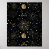 Boho Gold Space doodles Black Design Poster (Voorkant)