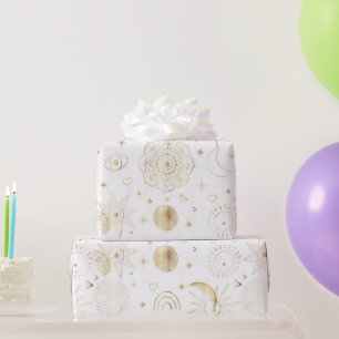 Boho Gold Space doodles White Design Cadeaupapier