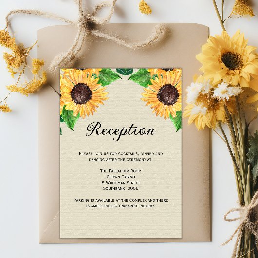 Boho Golden Floral Zonnebloemen Huwelijksreceptie Kaart