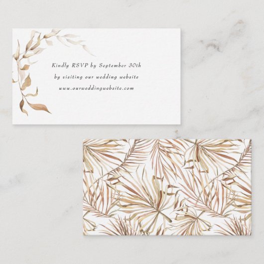 Boho Golden Greenery bruiloft rsvp online Informatiekaartje (Voorkant / Achterkant)