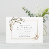 Boho Golden Greenery Wedding Invitation Kaart (Staand voorkant)