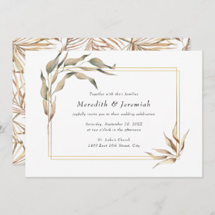 Boho Golden Greenery Wedding Invitation Kaart