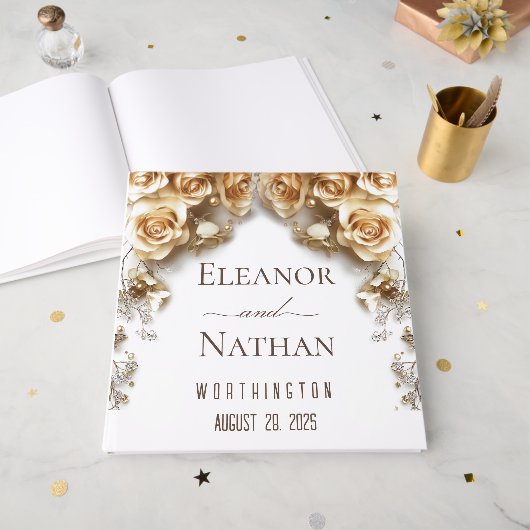 Boho Golden Rozen Spring Wedding Gastenboek (Voorkant open)