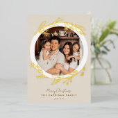 Boho Golden Wreath Photo Gold Foil Carte de vacanc (Debout devant)