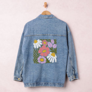 Boho golvende bloem ontwerp denim jacket