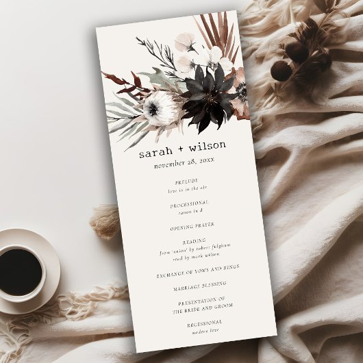 Boho Gothic Rust Black Botanical Wedding Programme