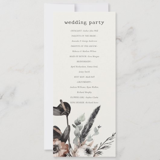 Boho Gothic Rust Black Botanical Wedding Programme (Dos)